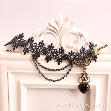 Lady Black Lace Anklets Heart Charm Tassel Anklet Jewelry